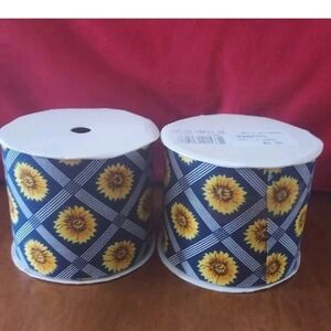 2 Vintage Horizon Ribbon - Golden Sunflowers on Navy Print "40_3 yards